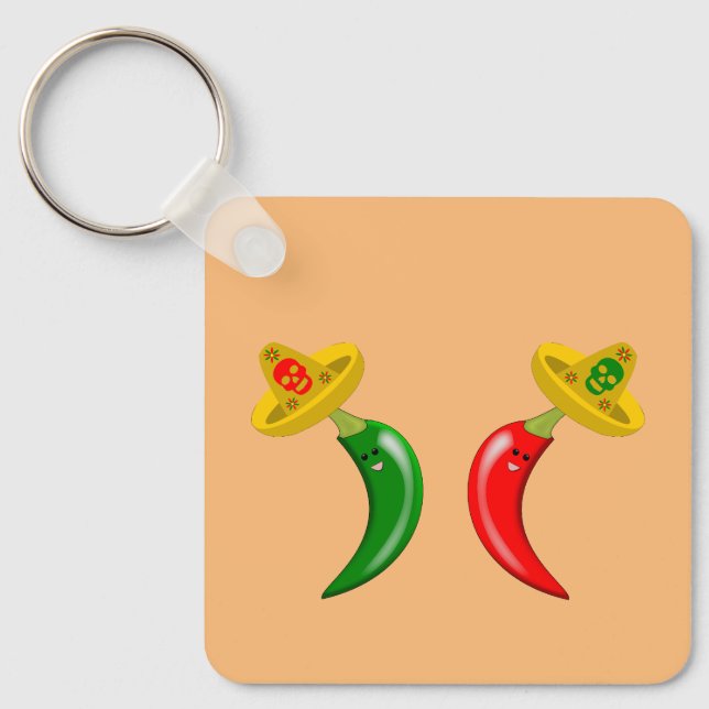 Day of the Dead Mexican Chilis Custom Double Sided Keychain (Front)