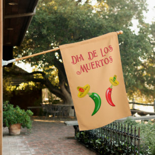 Day of the Dead Mexican Chilis Custom House Flag