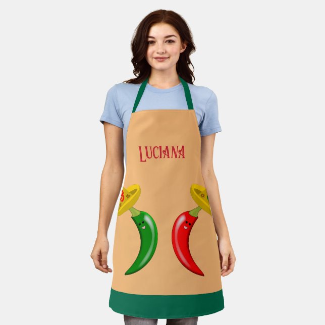 Day of the Dead Mexican Chilis Custom Name Apron (Worn)
