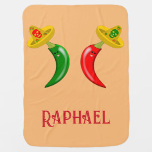 Day of the Dead Mexican Chilis Custom Name Baby Blanket