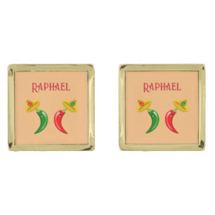 Day of the Dead Mexican Chilis Custom Name Cufflinks