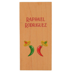Day of the Dead Mexican Chilis Custom Name Wood Flash Drive