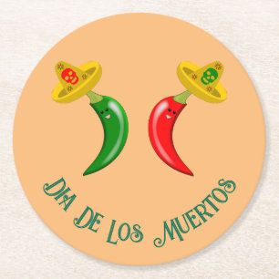 Day of the Dead Mexican Chilis Custom Round Paper Coaster