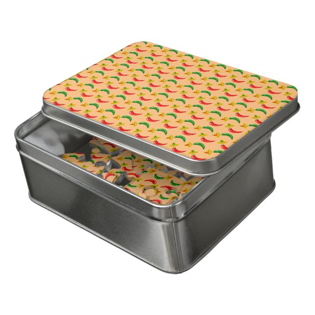 Day of the Dead Mexican Chilis Patterned Jigsaw Puzzle (Lid Open)