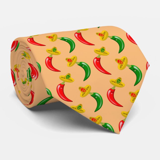 Day of the Dead Mexican Chilis Patterned Neck Tie (Rolled)