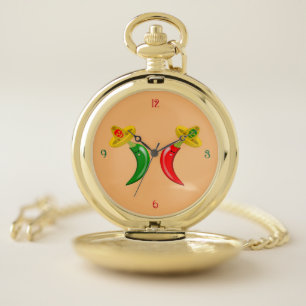 Day of the Dead Mexican Chilis Pocket Watch