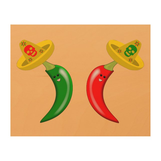 Day of the Dead Mexican Chilis Wood Wall Art (Front)