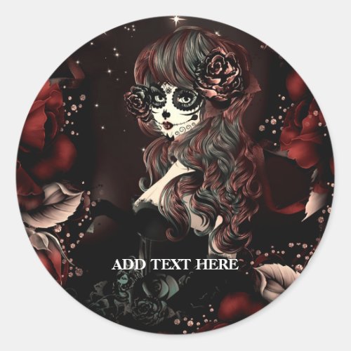 Day of the Dead Mexican Girl Birthday Party Favor Classic Round Sticker