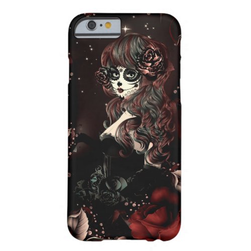 Day of the Dead Mexican Girl Red Black Roses Barely There iPhone 6 Case