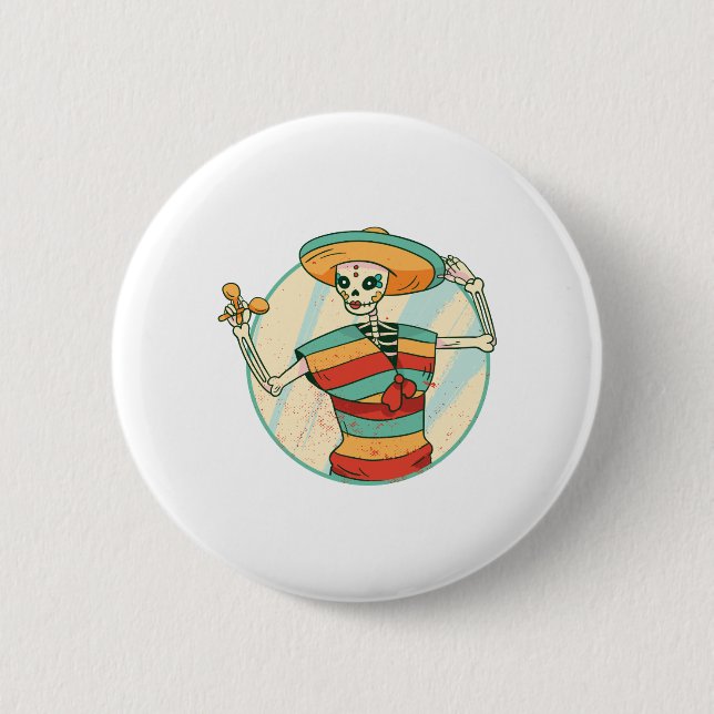 Day Of The Dead Mexican Skeleton Sugar Skull Gift Button (Front)