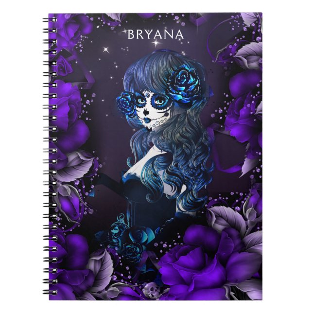 Day of the Dead Mexican Sugar Skull Girl Blue Notebook (Front)