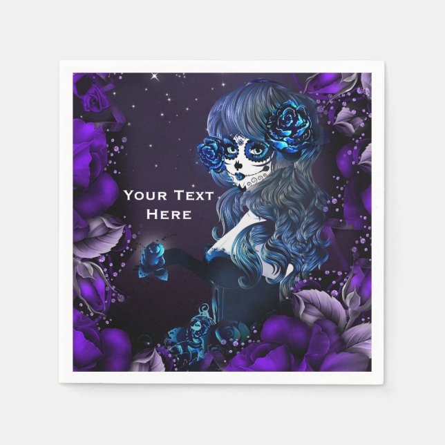 Day of the Dead Mexican Sugar Skull Purple Party Napkins (Front)