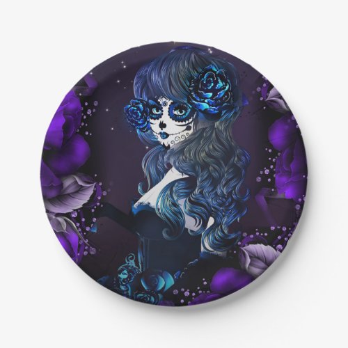 Day of the Dead Mexican Sugar Skull Purple Party Paper Plates