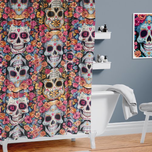 Day of the Dead Mexican Sugar Skull  Shower Curtain