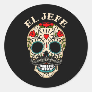Day Of The Dead Mexico El Jefe Boss Sugar Skull Ha Classic Round Sticker