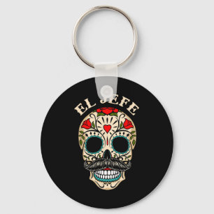 Day Of The Dead Mexico El Jefe Boss Sugar Skull Ha Keychain