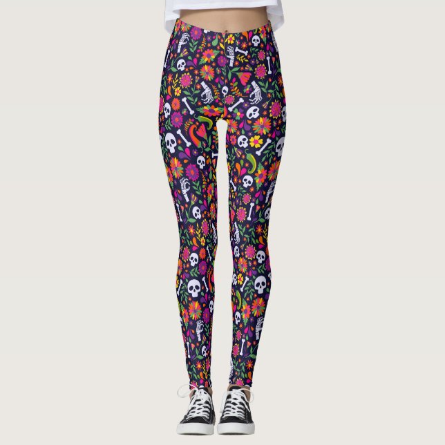 Day of The Dead Mexico Symbols Leggings (Front)