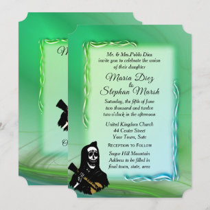 Day of the Dead Misty Green Wedding Invitation