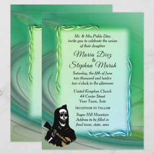 Day of the Dead Misty Green Wedding Invitations