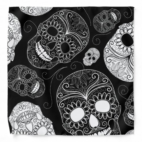 Day of the Dead Mosaic Art Black  White Bandana