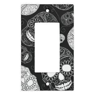 Day of the Dead Mosaic Art Black & White Light Switch Cover