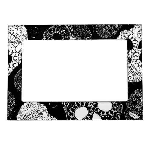 Day of the Dead Mosaic Art Black  White Magnetic Frame