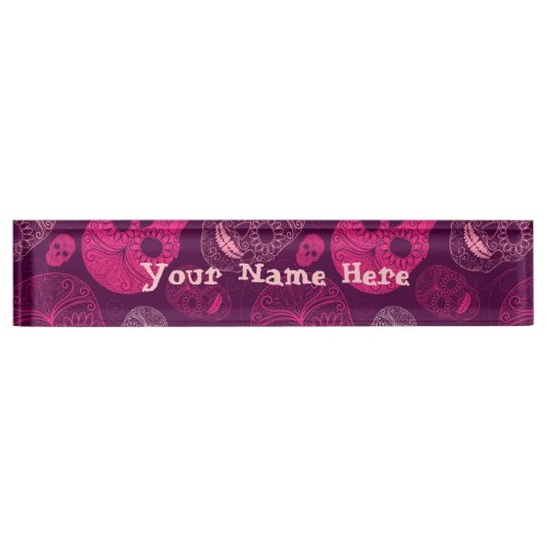 Day of the Dead Mosaic Art Pink  Purple Nameplate
