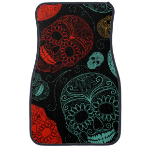 Day of the Dead Mosaic Art Red & Blue Car Mat