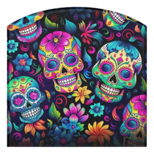 Day of the Dead Neon Sugar Skulls Door Sign