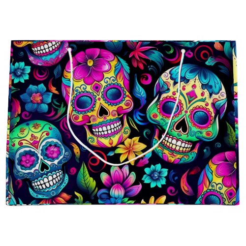 Day of the Dead Neon Sugar Skulls Large Gift Bag