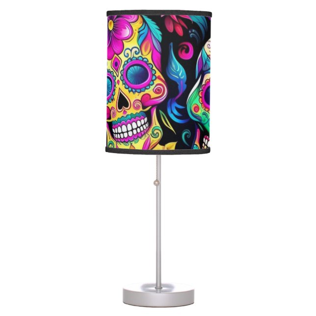 Day of the Dead Neon Sugar Skulls Table Lamp (Front)