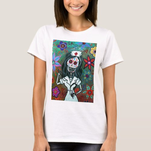 Day of the dead nurse painting T_Shirt