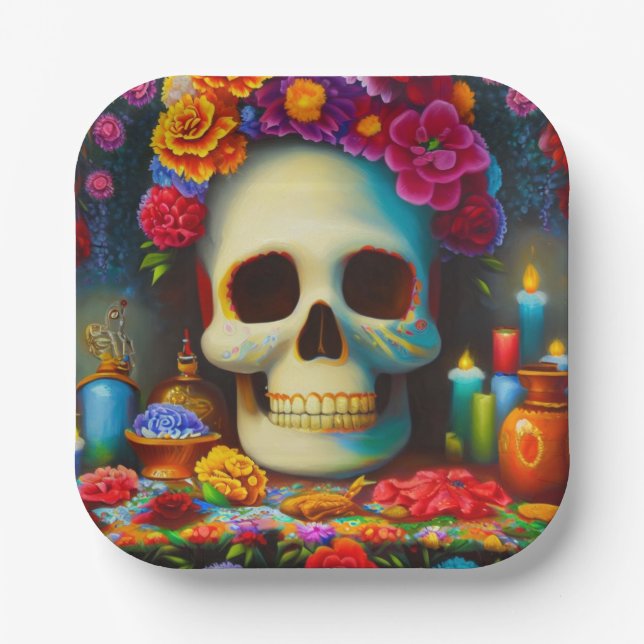 Day of the Dead Ofendra 4 Paper Plates (Front)