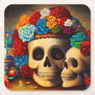 Day of the Dead Offrendas 2 Square Paper Coaster