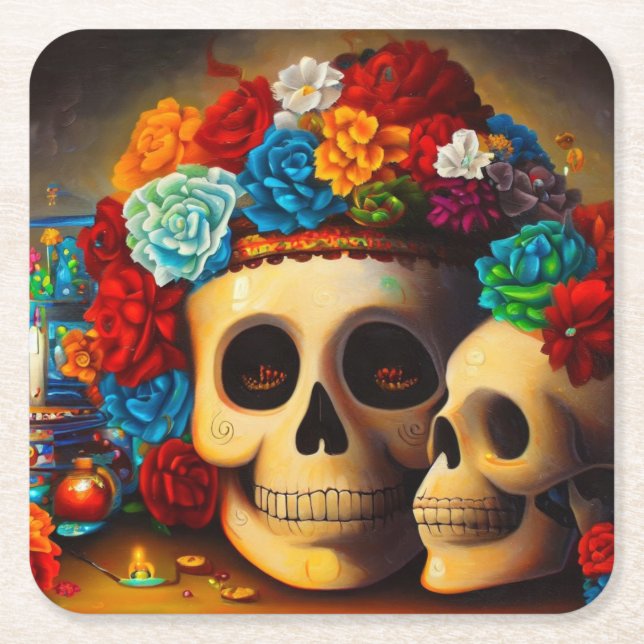 Day of the Dead Offrendas 2 Square Paper Coaster (Front)