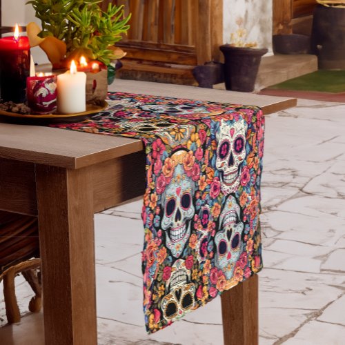 Day of the Dead or Halloween Sugar Skulls Long Table Runner