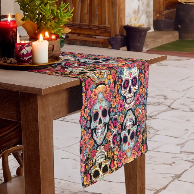 Day of the Dead or Halloween Sugar Skulls Long Table Runner (Creator Uploaded)