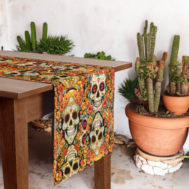 Day of the Dead or Halloween Sugar Skulls Medium Table Runner (Creator Uploaded)