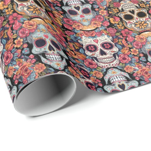 Day of the Dead or Halloween Sugar Skulls Wrapping Paper