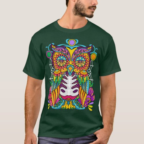 Day Of The Dead Owl Art Design T_Shirt