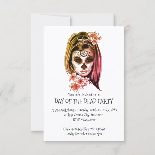 Day Of The Dead Painted Catrina Face Party Invitation