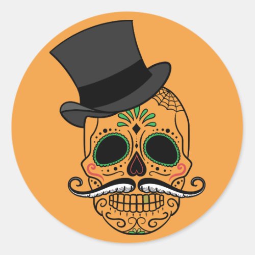 Day Of The Dead Painted Skull And Top Hat Stickers