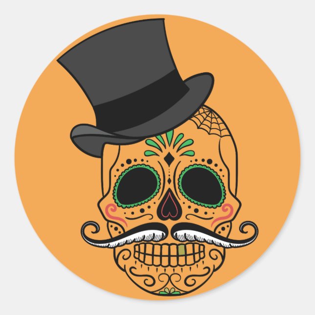 Day Of The Dead Painted Skull And Top Hat Stickers (Front)