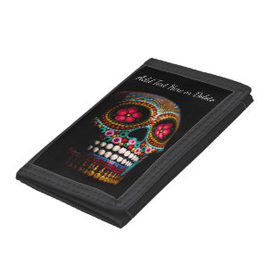 Day of the Dead Painted Skull with Personal Text Tri-fold Wallet