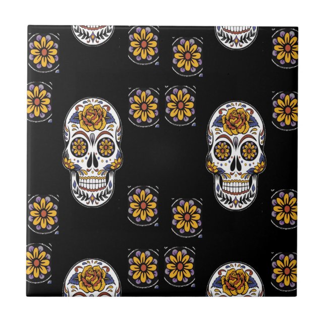 Day of the dead pattern ceramic tile (Front)