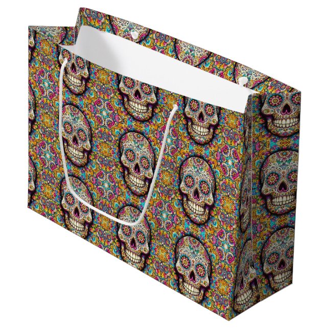 Day of the Dead Pattern Large Gift Bag (Front Angled)