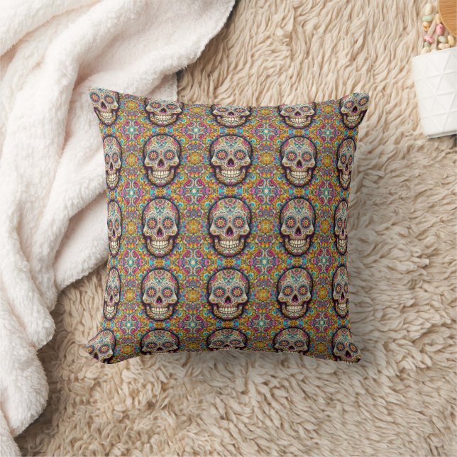 Day of the Dead Pattern Throw Pillow (Blanket)