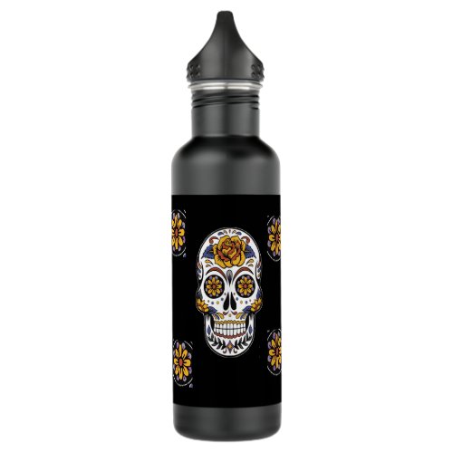 Day of the dead patterned stainless steel water bottle