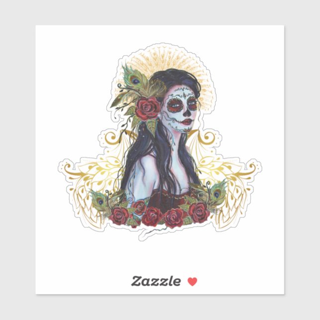 Day of the dead peacock art by Renee Lavoie Sticker (Sheet)