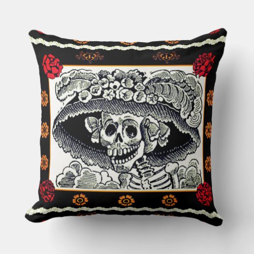 Day of the Dead Pillow _ La Catrina with Roses